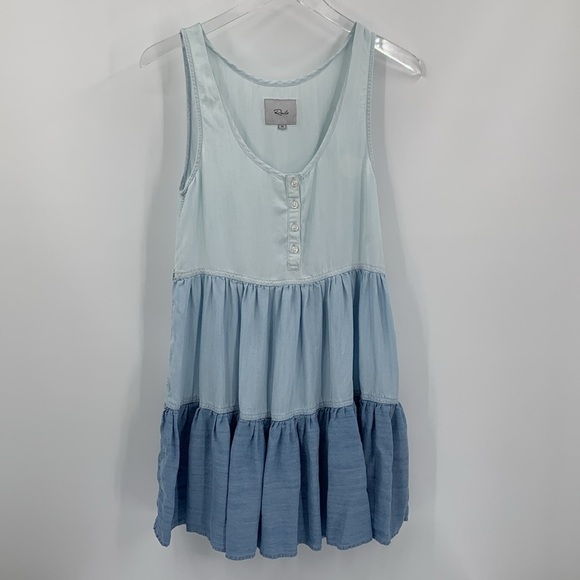 Rails Noelle colorblock tiered mini dress blue chambray a-line trapeze shift XS - Picture 2 of 6